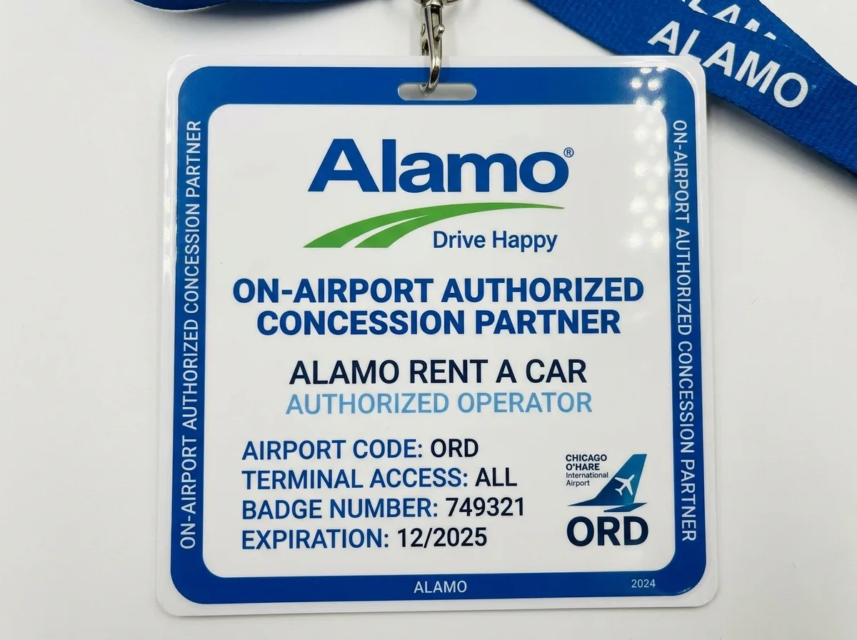 Alamo rental company logo, on-airport authorized concession partner badge
