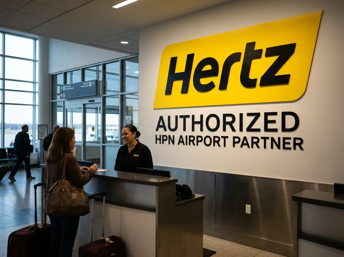 Hertz car rental logo, authorized HPN airport partner